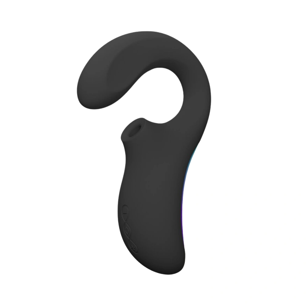 Design ergonomique de l'Enigma Wave Lelo en silicone noir avec technologie WaveMotion.