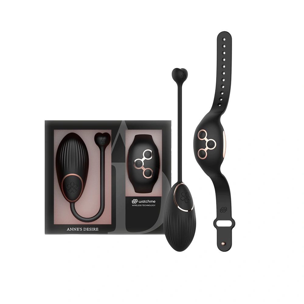 Coffret sextoy Annes Desire : oeuf vibrant, télécommande montre et packaging de luxe.