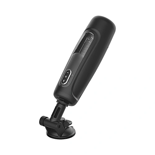 Masturbateur automatique va-et-vient sur socle ventouse orientable pour usage mains libres.