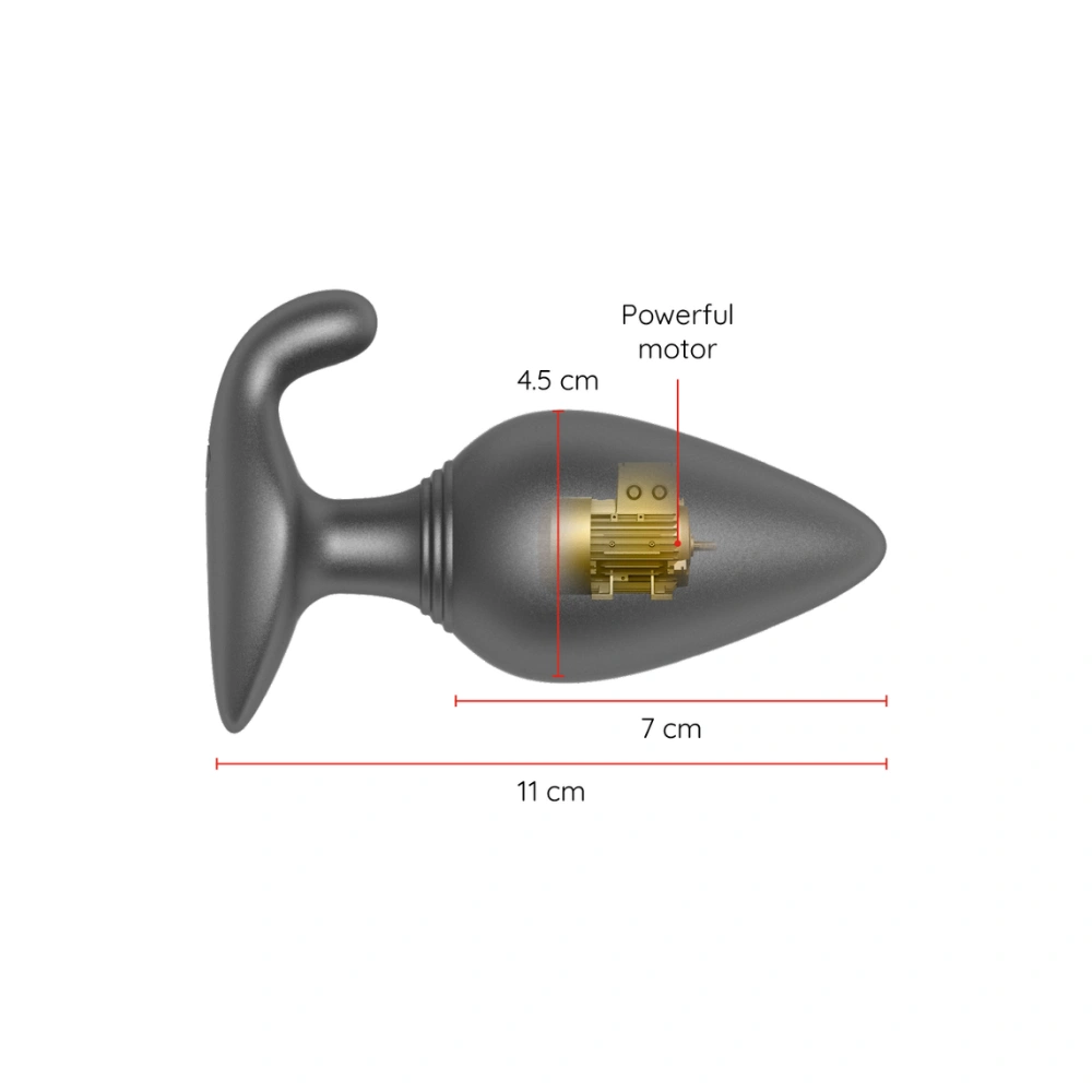 Dimensions du plug anal Oninder : 11 cm de longueur totale et moteur vibrant puissant.