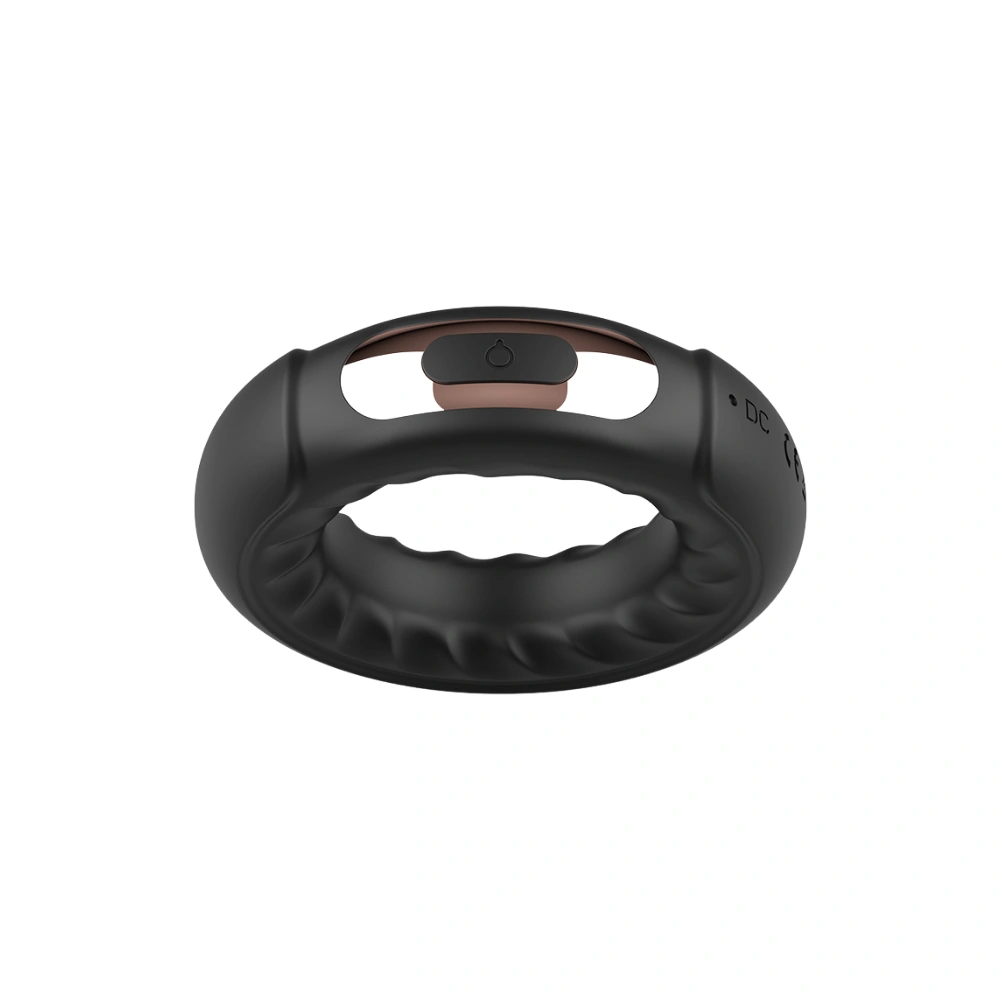 Anneau vibrant Adriano Ambiguo en silicone noir et détails or rose.