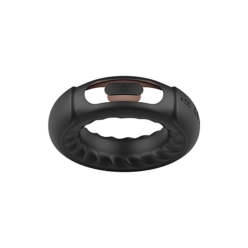 Anneau vibrant Adriano Ambiguo en silicone noir et détails or rose.