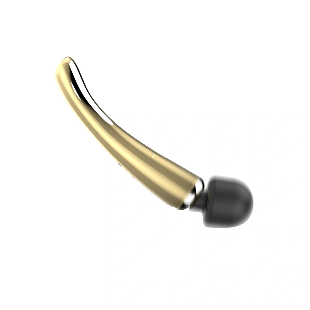 Masseur baguette ergonomique rechargeable avec tête flexible et finition dorée.